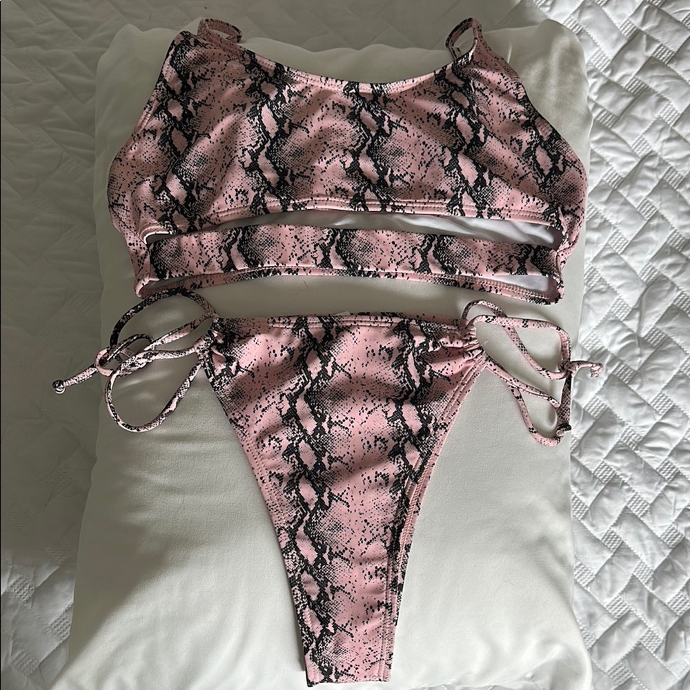 Pink Snake Print Bikini Set